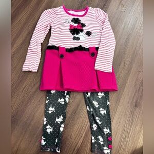 Nanette Kids pink, black and white poodle dog matching set